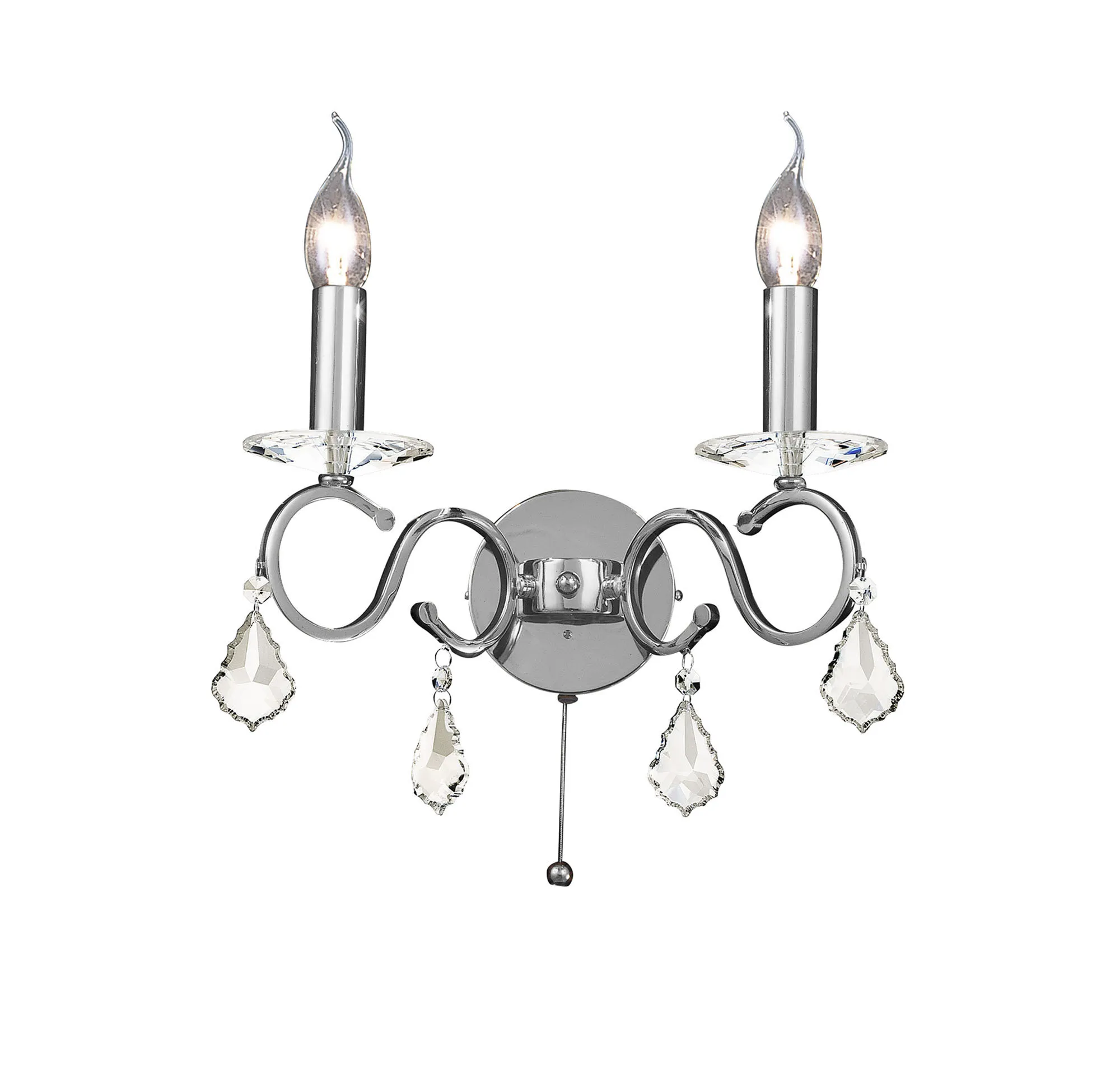 Torino Polished Chrome Crystal Wall Lights Diyas Armed Wall Lights